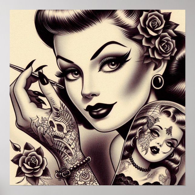 Retro Tattooed Pin Up Poster (Front)
