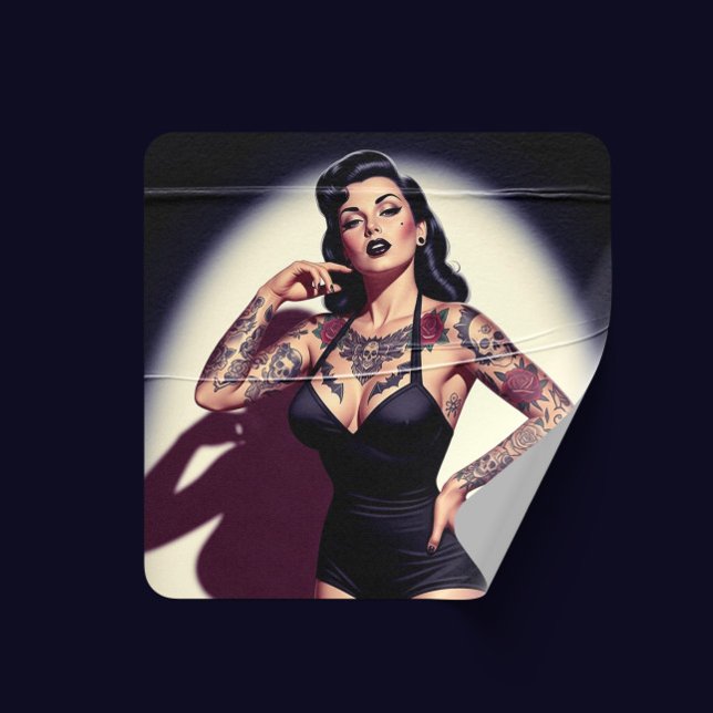 Retro Tattooed Pin-up Square Sticker (Creator Uploaded)