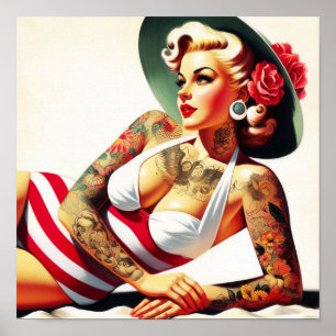 Retro Tattooed Swimsuit Pin-up Poster