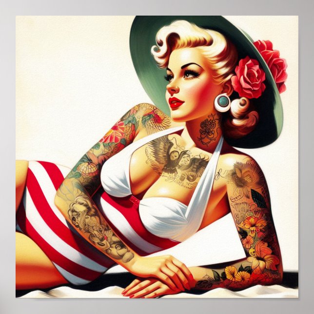 Retro Tattooed Swimsuit Pin-up Poster (Front)