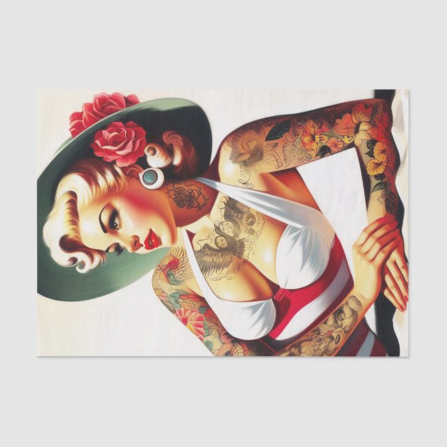 Retro Tattooed Swimsuit Pin-up Tissue Paper (Front)