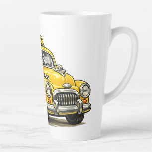 Retro Taxi Driver Boy with Vintage Yellow Car T-Sh Latte Mug