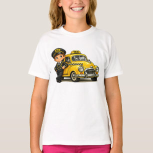 Retro Taxi Driver Boy with Vintage Yellow Car T-Sh T-Shirt