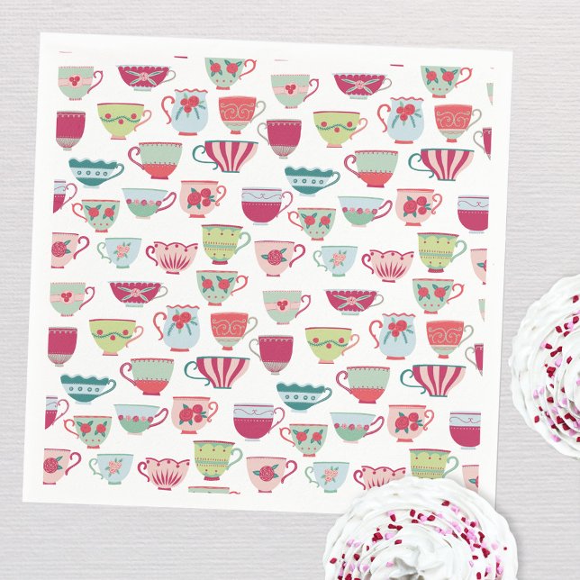 Retro Tea Party Modern Pastel Napkin (Modern retro teacup tea party paper napkins)