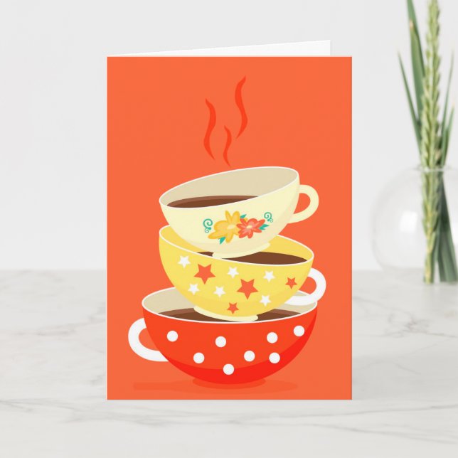 Retro tea vintage tea cups birthday art card (Front)
