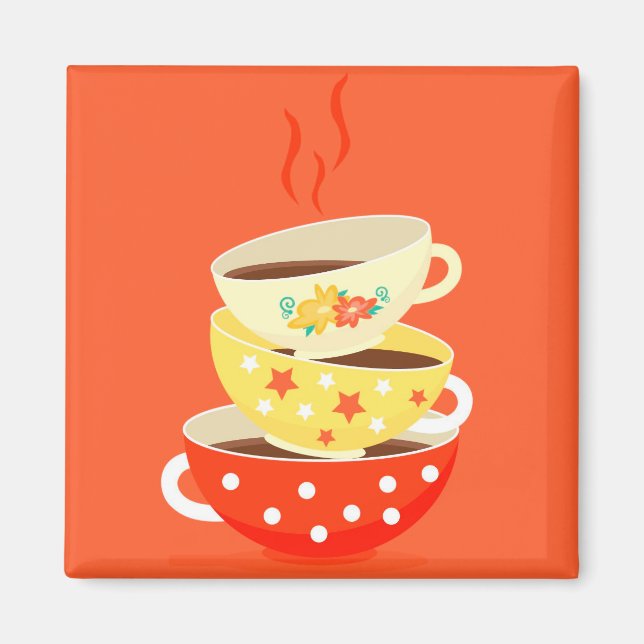 Retro tea vintage tea cups whimsical art magnet (Front)