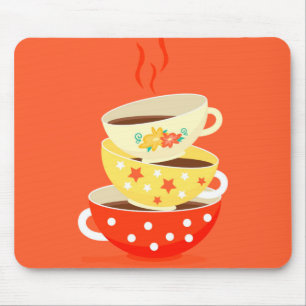 Retro tea vintage tea cups whimsical art mouse mat