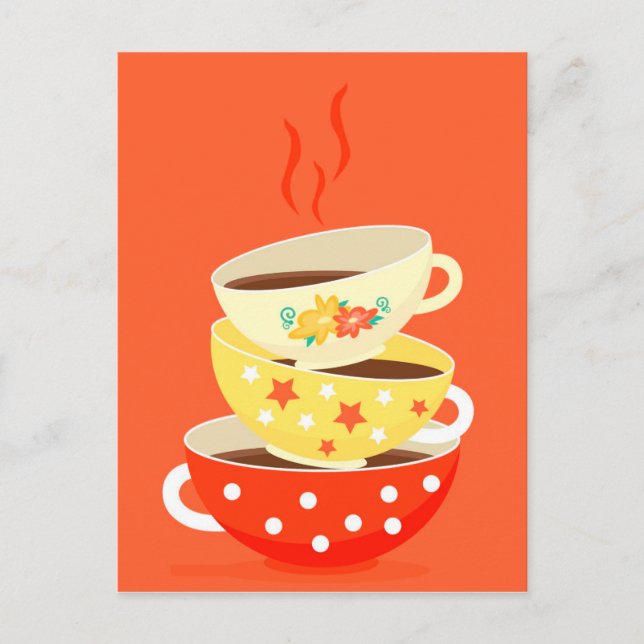 Retro tea vintage tea cups whimsical art postcard (Front)
