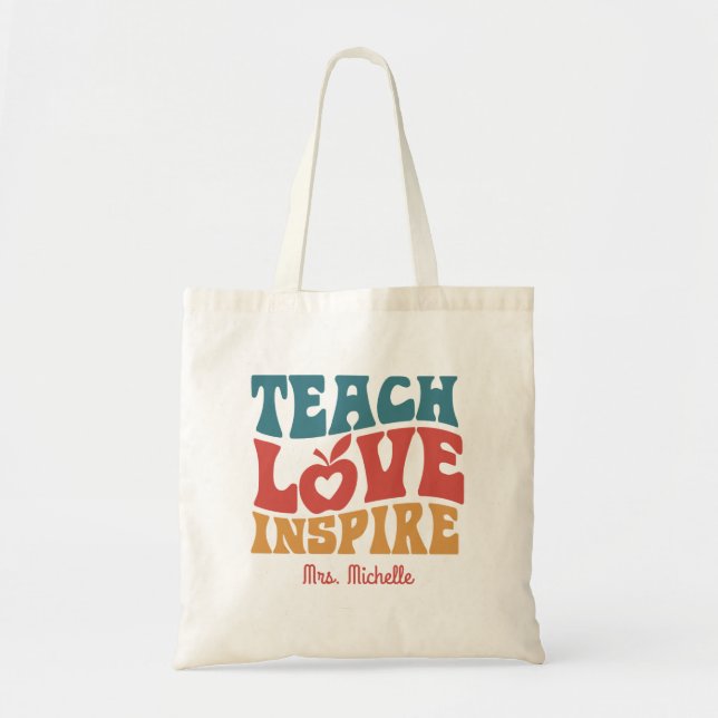 Retro Teach Love Inspire Teachers day Gift Tote Bag (Front)