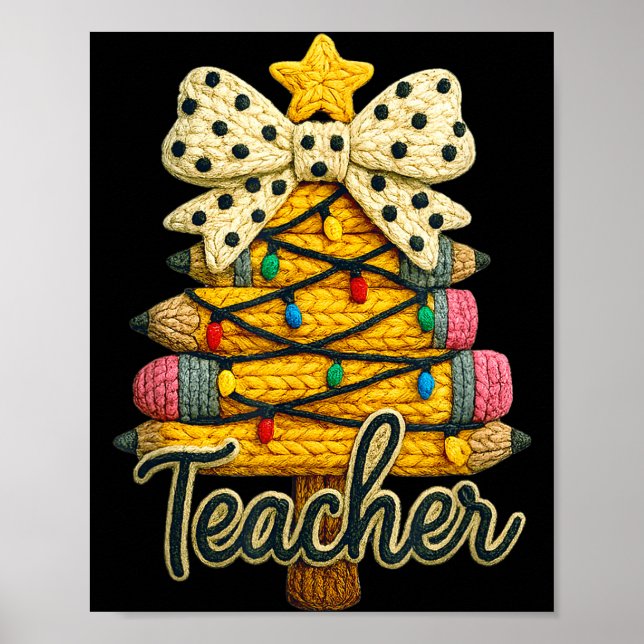 Retro Teacher Christmas, Funny Coquette Bow Gift S Poster (Front)