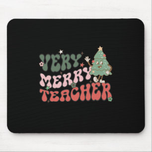 Retro Teacher Christmas  Very Merry Teacher  Mouse Mat