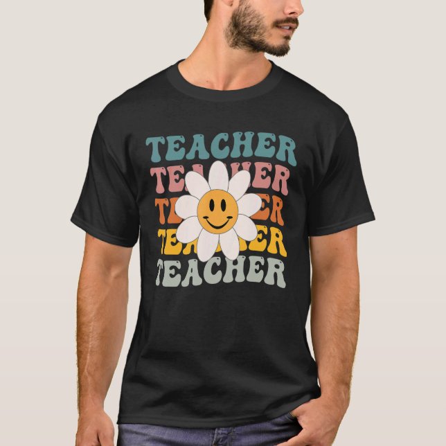 Retro Teacher Daisy Colorful  Elementary School Te T-Shirt (Front)