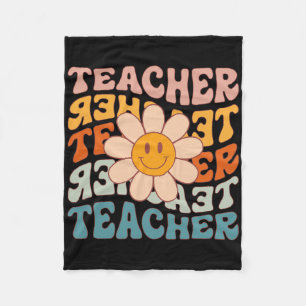 Retro Teacher Daisy Colourful - Elementary School Fleece Blanket