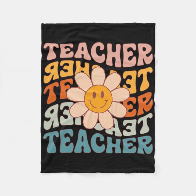 Retro Teacher Daisy Colourful - Elementary School  Fleece Blanket (Front)