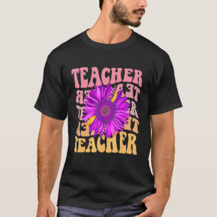 Retro Teacher Daisy Colourful Elementary School T T-Shirt