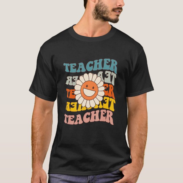 Retro Teacher Daisy Colourful  Elementary School T T-Shirt (Front)