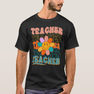Retro Teacher Daisy Colourful Elementary School T T-Shirt