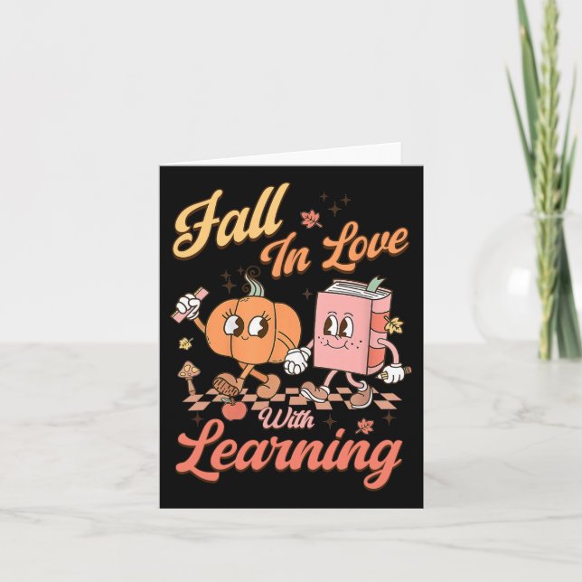 Retro Teacher Fall In Love With Learning Autumn Th Card (Front)