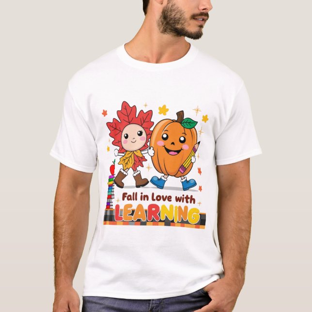 Retro Teacher Fall Png, Fall in Love With Learning T-Shirt (Front)