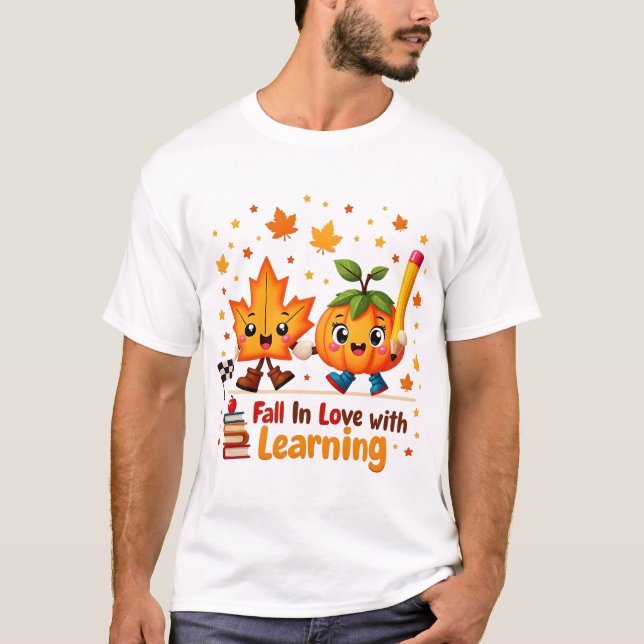 Retro Teacher Fall Png, Fall in Love With Learning T-Shirt (Front)