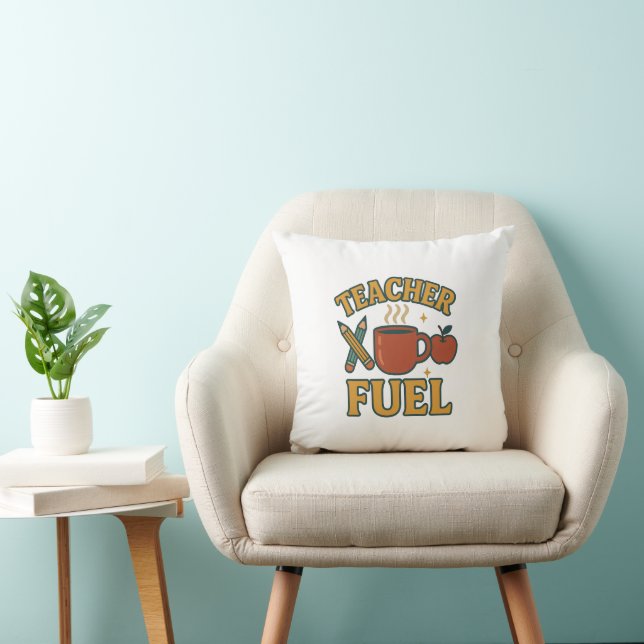 Retro Teacher Fuel Throw Pillow - Funny Teacher Gi (Chair)
