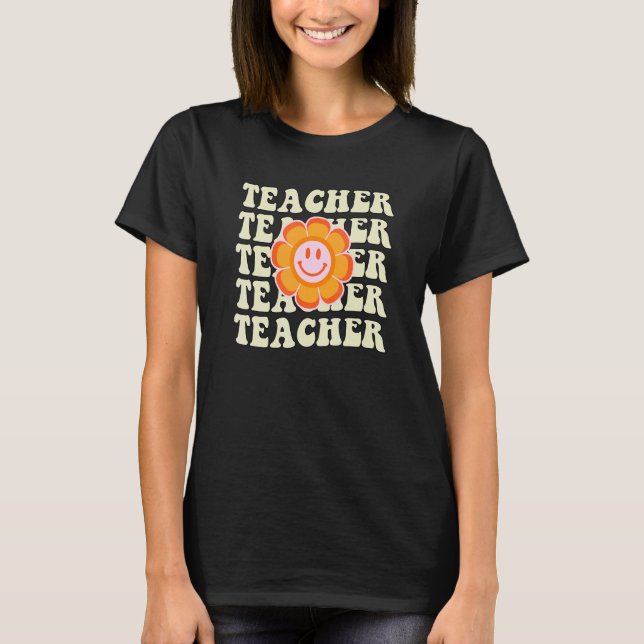 Retro Teacher Groovy Happy School Elementary Schoo T-Shirt (Front)