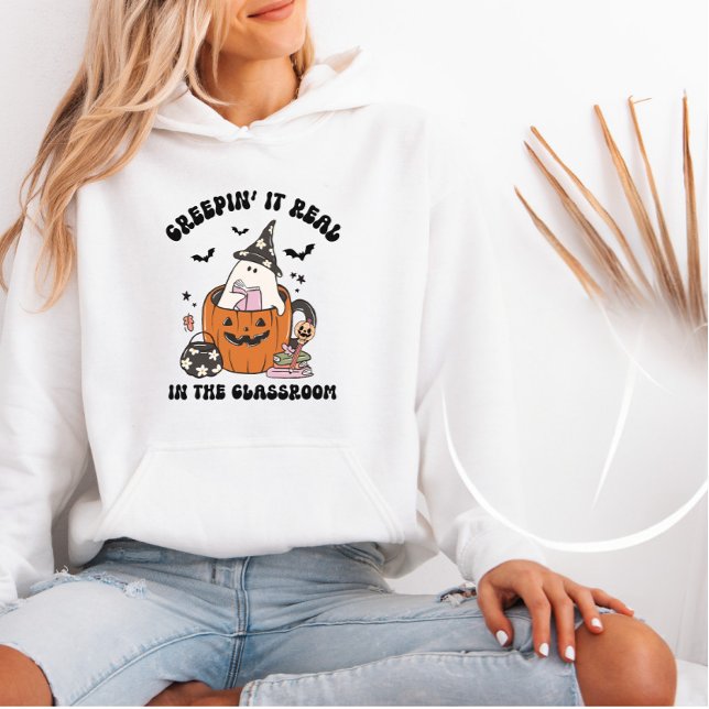 Retro Teacher Halloween Creepin’ It Real  Hoodie (Creator Uploaded)
