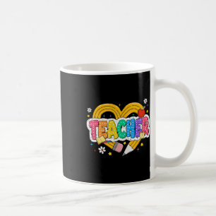 Retro Teacher Heart Pencil Colourful Groovy School Coffee Mug