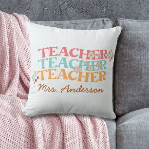 Retro Teacher in Colourful 70s Style Cushion