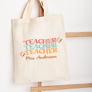 Retro Teacher in Colourful 70s Style Tote Bag