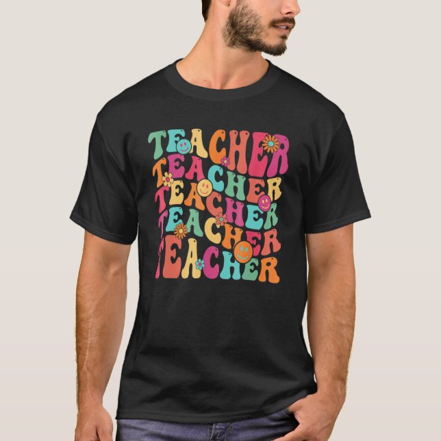 Retro Teacher Inspirational Colorful Elementary Sc T-Shirt (Front)