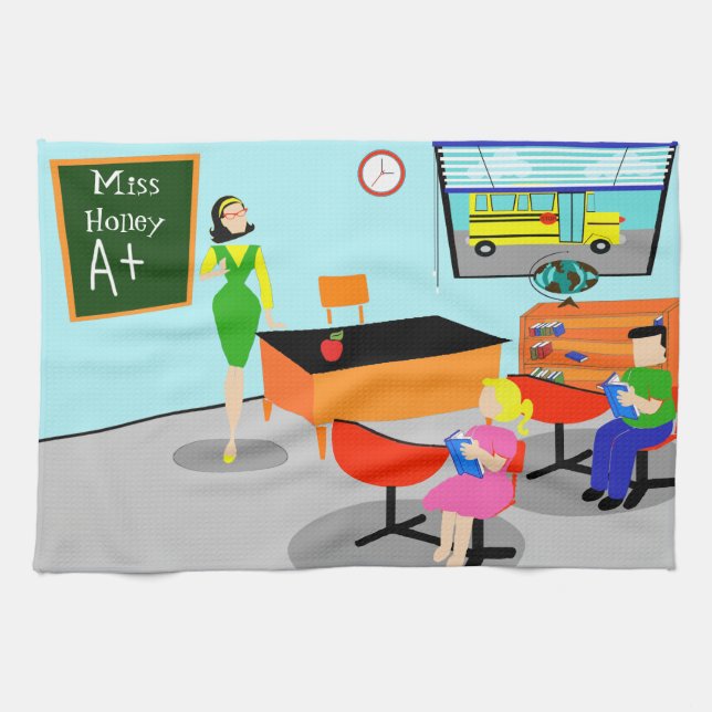 Retro Teacher Kitchen Towel (Horizontal)