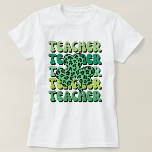 Retro Teacher Leopard Shamrock St Patrick's Day T-Shirt