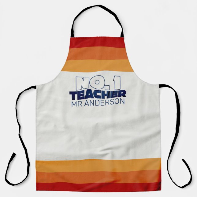 Retro teacher modern blue red stylish tote bag pla apron (Front)