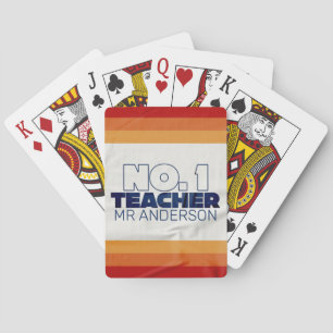 Retro teacher modern blue red stylish tote bag playing cards