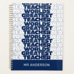 Retro teacher modern blue red stylish typography planner<br><div class="desc">Retro teacher modern blue,  red,  orange and yellow stylish 80's vintage design man male teacher fun gift.</div>