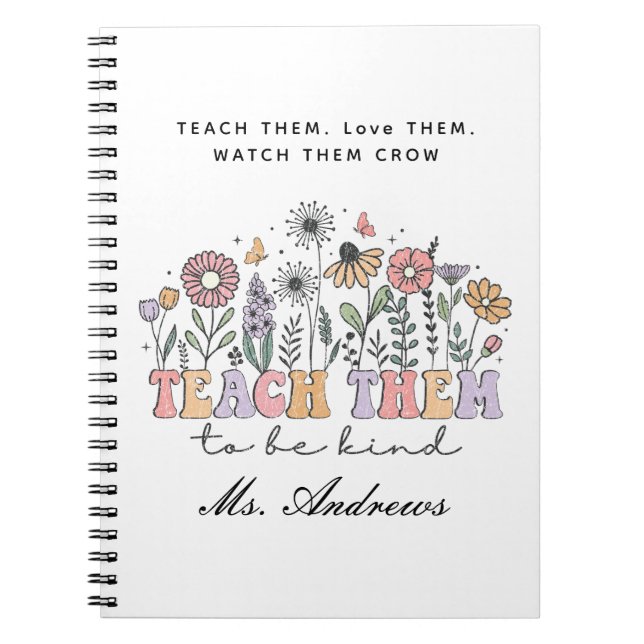 Retro Teacher, Teach Them to Be Kind Notebook (Front)