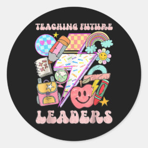 Retro Teaching Future Leaders Groovy Teacher Back  Classic Round Sticker