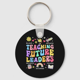 Retro Teaching Future Leaders Groovy Teacher Back Key Ring