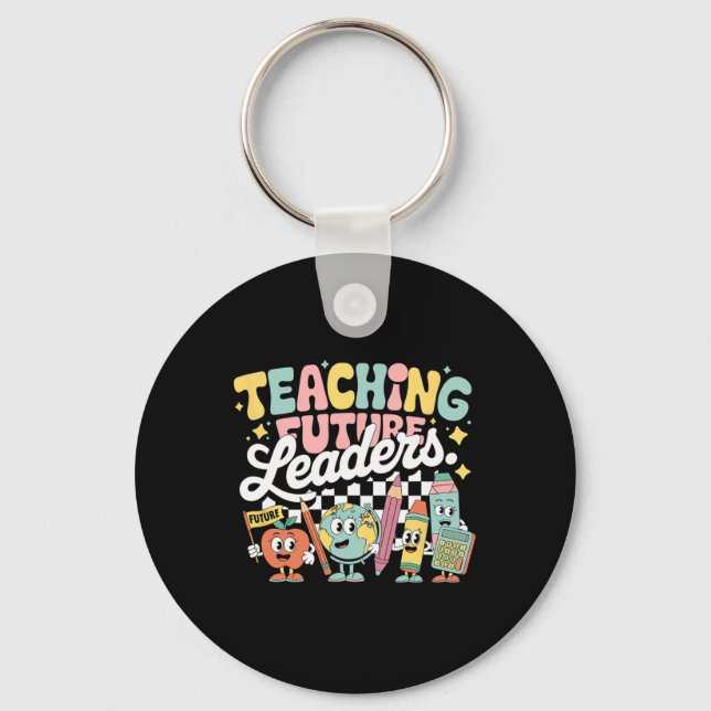 Retro Teaching Future Leaders Groovy Teacher Back  Key Ring (Front)
