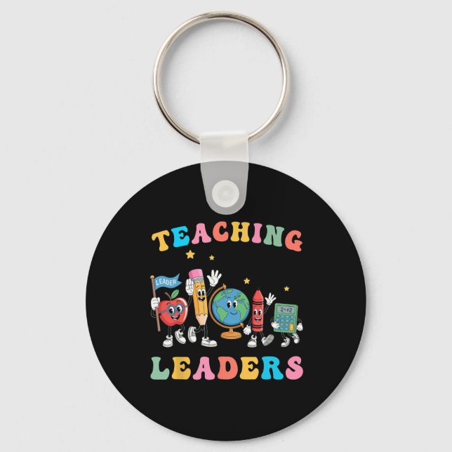 Retro Teaching Future Leaders Groovy Teacher Back  Key Ring (Front)