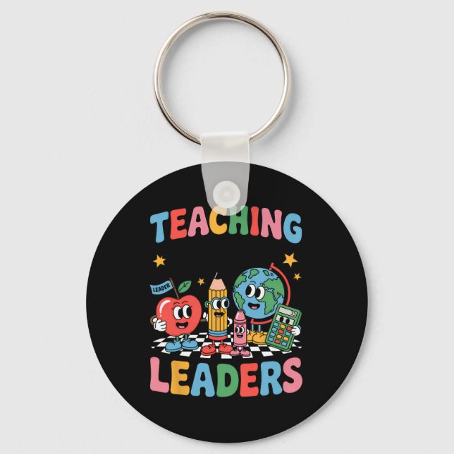 Retro Teaching Future Leaders Groovy Teacher Back  Key Ring (Front)