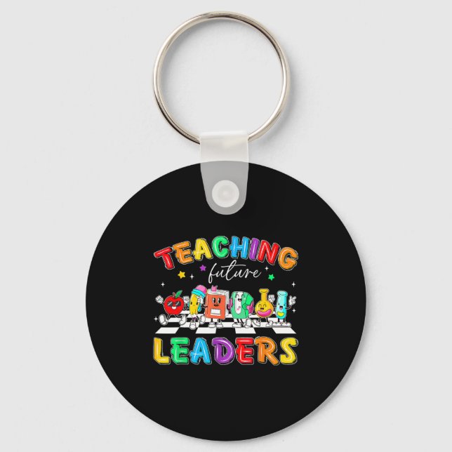 Retro Teaching Future Leaders Groovy Teacher Back  Key Ring (Front)