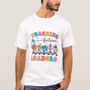 Retro Teaching Future Leaders Groovy Teacher Back T-Shirt