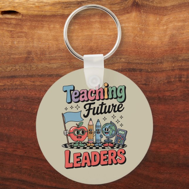 Retro Teaching Future Leaders Groovy Teacher Key Ring (Front)