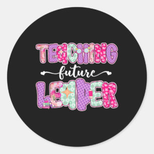 Retro Teaching Future Leaders Preppy Teacher Back  Classic Round Sticker