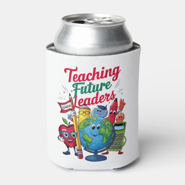 Retro Teaching Future Leaders Teacher School  Can Cooler (Can Front)