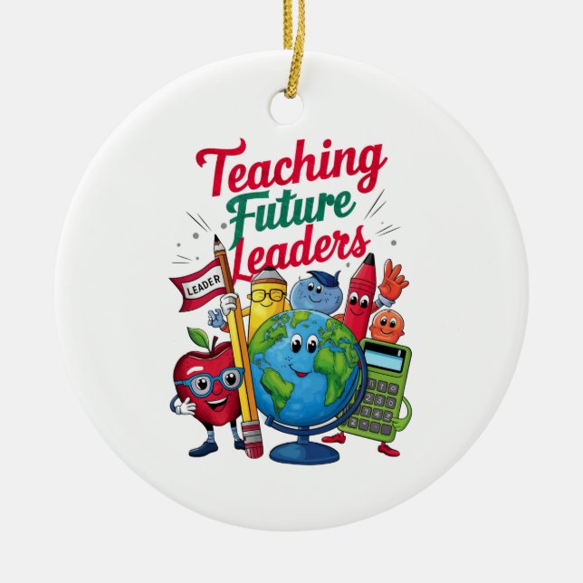 Retro Teaching Future Leaders Teacher School  Ceramic Tree Decoration (Front)