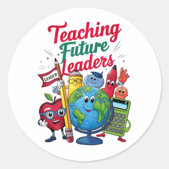 Retro Teaching Future Leaders Teacher School  Classic Round Sticker (Front)