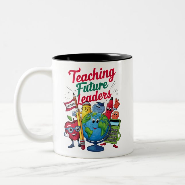 Retro Teaching Future Leaders Teacher School  Two-Tone Coffee Mug (Left)